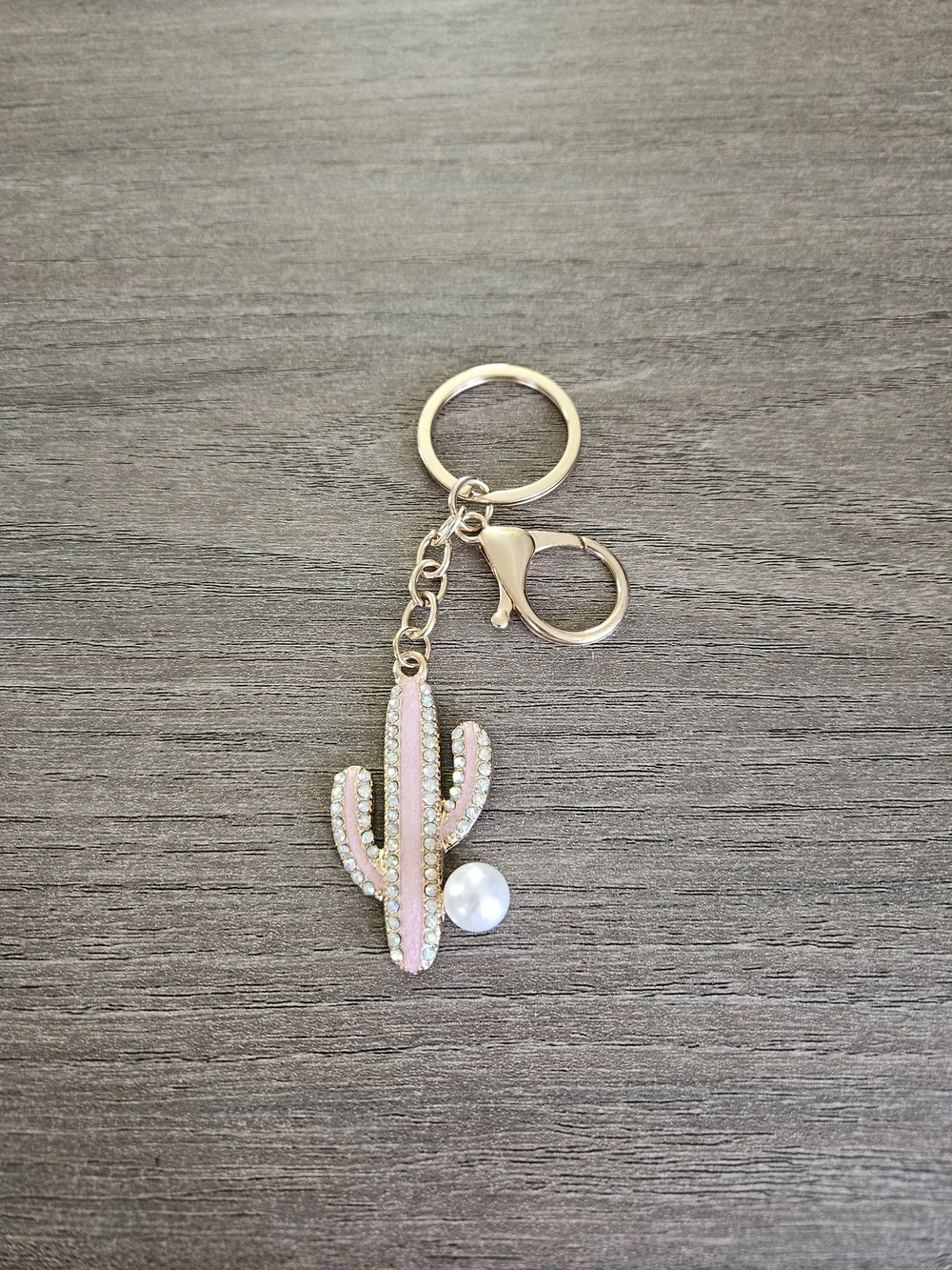 Simply Southern Can Koozie Pink Cactus Keychain with Pearl Accent